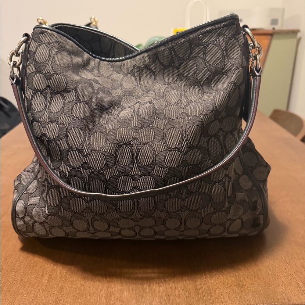 Coach Black and Gray Signature Shoulder Bag